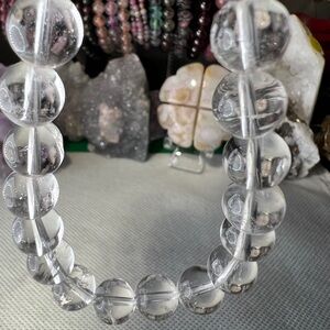 9.9MM Himalayan Clear Quartz Beaded Bracelet 6.5” Natural Crystal Quartz